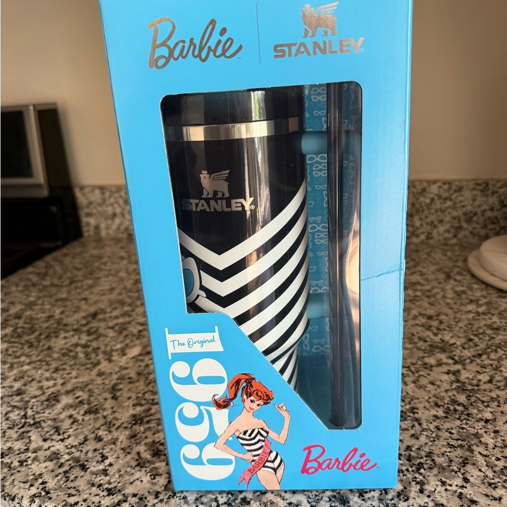 Stanley Blue and Black Travel Mug with Barbie Design